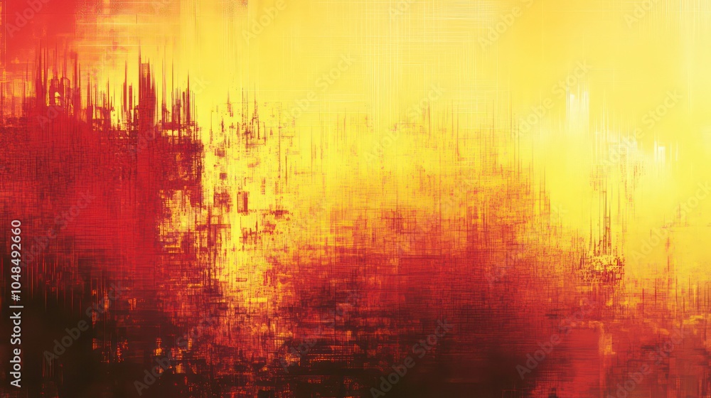 Aufkleber abstract red and yellow textured background with a blurred cityscape in the distance.