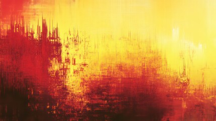 Obraz premium Abstract red and yellow textured background with a blurred cityscape in the distance.