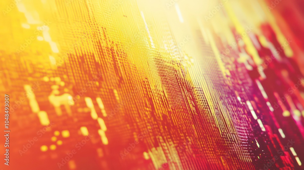 Aufkleber abstract digital art with a pixelated cityscape in warm colors.