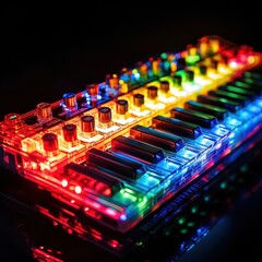 Obraz premium Colorful Illuminated Keyboard with Black Keys and RGB Lights