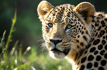 Fototapeta premium Stunning Leopard Close-up, Wild Animal Photography, Nature's Beauty