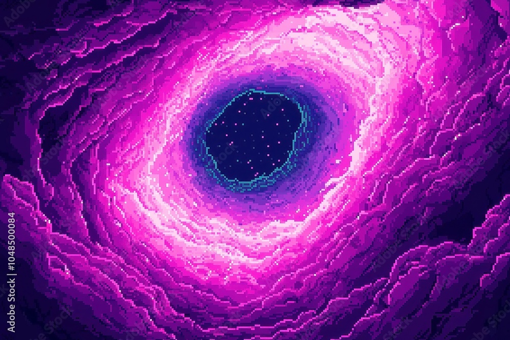 Poster swirling enchanted portals, dynamic fluid pixel transitions create mesmerizing pathways through vibr