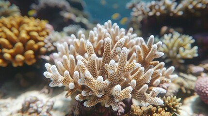 Close-up of a vibrant coral reef in the ocean.