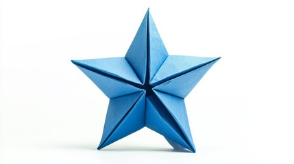 Obraz premium Blue Origami Star Decoration on White Background