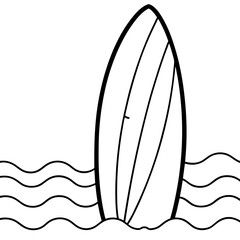 Surfboard on Beach with Ocean Waves – Vector Art