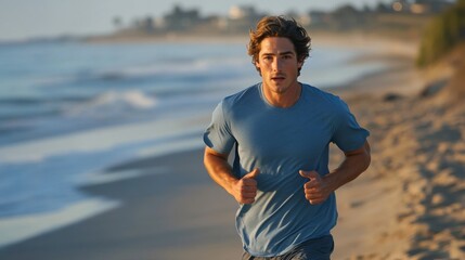 Man Running on Beach at Sunset
