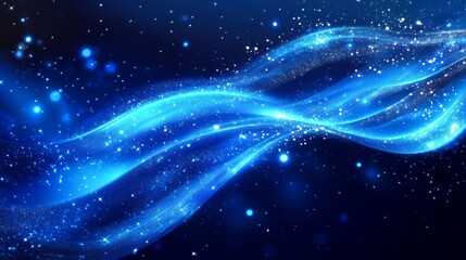 Ethereal Blue Waves with Sparkling Particles on a Dark Background