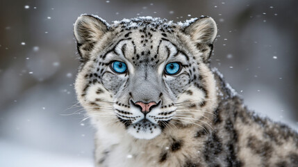 Fototapeta premium Snow leopard on a snowy mountain