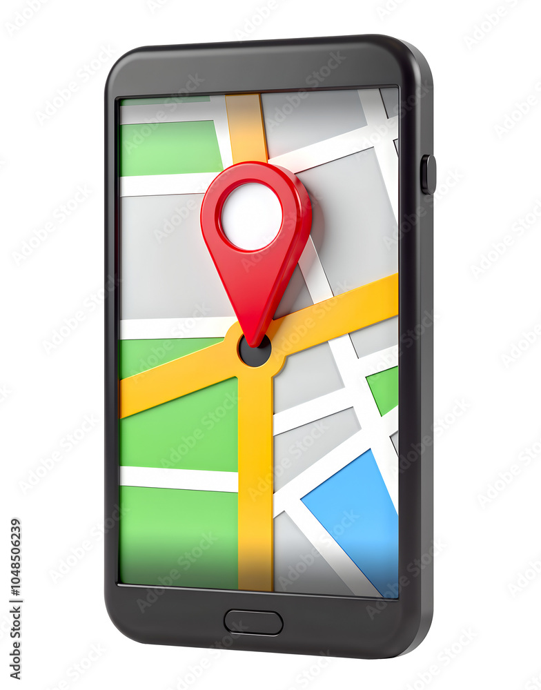 Poster 3d smartphone displaying a map and a location pin