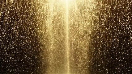 A gold shower of glitter falling from the sky. The glitter is falling in a way that it looks like it is raining gold
