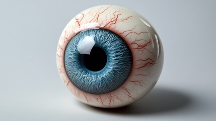 A close-up of a fake eyeball with a blue iris.