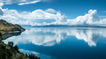 Obraz premium Serene Reflection of Sky and Mountains over Tranquil Lake