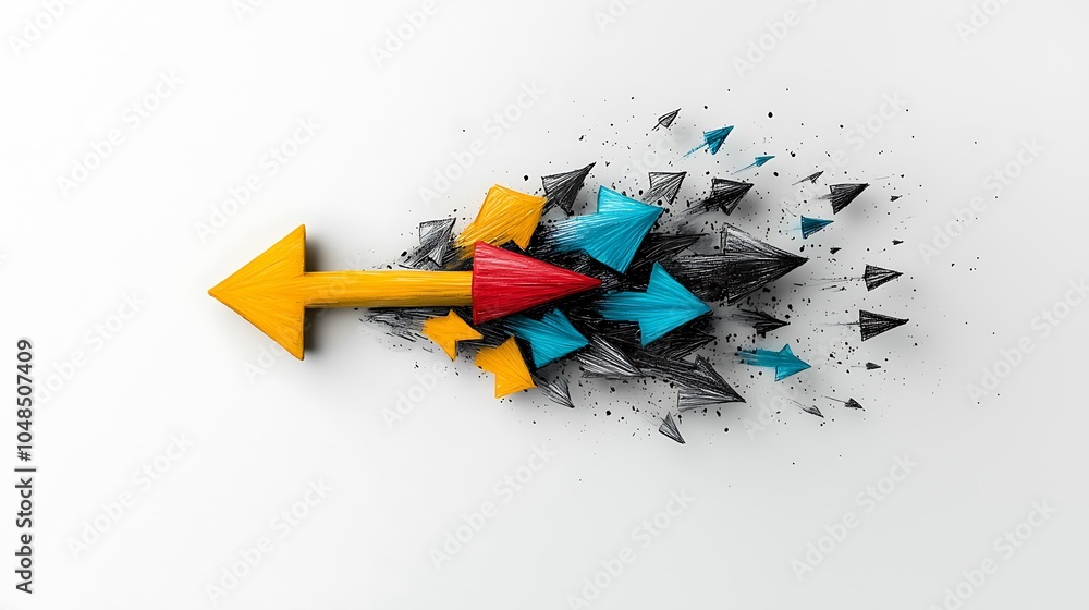 Poster dynamic arrows breaking through a colorful barrier