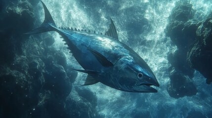 Fototapeta premium Giant Bluefin Tuna in Underwater Ocean Scene