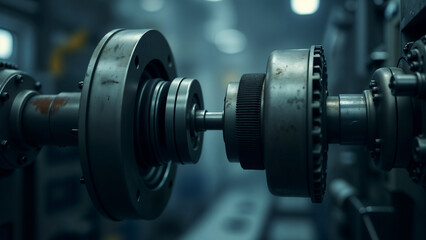 Fototapeta premium Intricate Harmony of Technology: Two Machines Collaborating in an Industrial Factory Setting