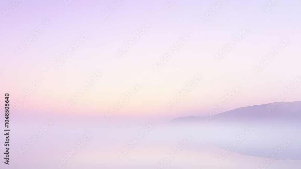 Aufkleber a serene hazy sky at twilight with soft lavender and peach tones blending into the mist, creating a 