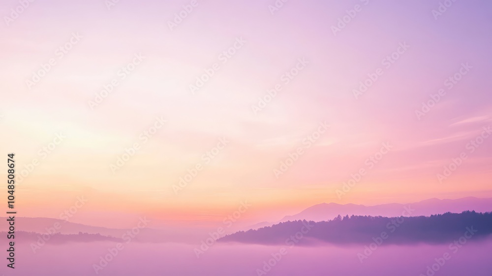 Aufkleber a serene hazy sky at twilight with soft lavender and peach tones blending into the mist, creating a 