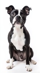 Obraz premium Black and White Boston Terrier Sitting on White Background