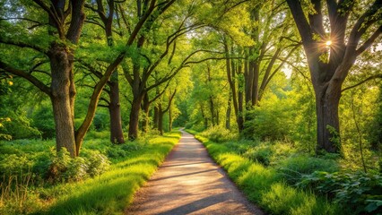 Obraz premium Tranquil serene landscape with peaceful path through nature