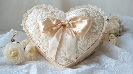 Romantic Heart-Shaped Lace Pillow with Elegant Bow