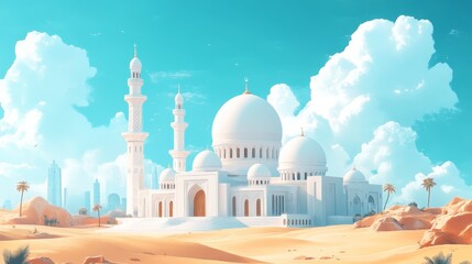Obraz premium Grand Mosque Amidst Desert Oasis