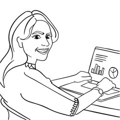 Outline of indian women working on laptop, women empowerment and corporate culture