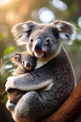 Obraz premium un koala con su cría en un arbol