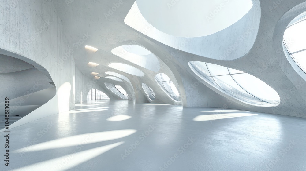 Poster abstract modern architecture background, empty white open space interior with windows and concrete w