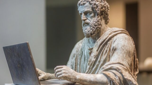 Ancient Philosopher with Laptop
