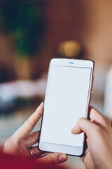 Woman using smartphone on multiracial meeting in room