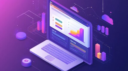 Futuristic Data Visualization on Laptop Screen