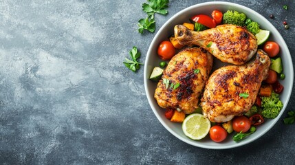 Fototapeta premium Grilled Chicken Drumsticks with Vegetables