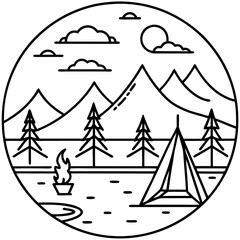 Forest Camp by the Lake - Vector Art