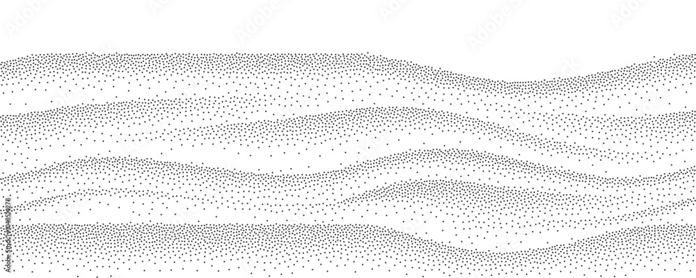 Aufkleber abstract stippled winter snow valley, hills, mountains landscape. black halftone dots particles wave