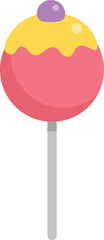 Round lollipop with yellow topping and purple candy on top icon in flat style