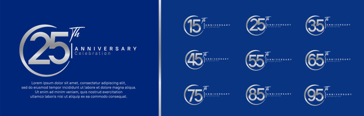 anniversary logo set. vector design silver color for celebration event