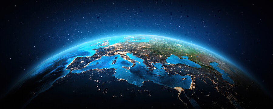 West Europe at night