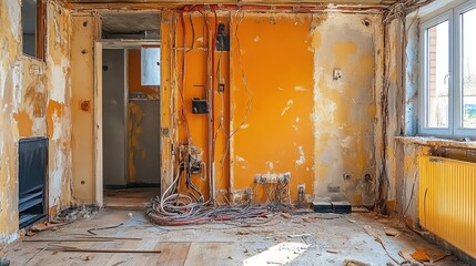 A failed home renovation project with exposed wiring and unfinished walls, showing the challenges of DIY home improvements.