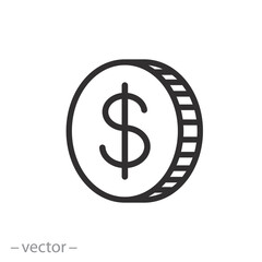 coin dollar icon, money, cash thin line web vector illustration