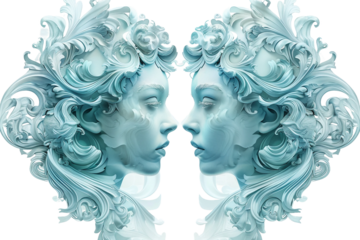Enchanting depiction of Gemini twins in a celestial theme isolated on transparent background