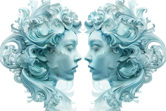 Enchanting depiction of Gemini twins in a celestial theme isolated on transparent background
