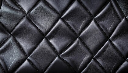 Fototapeta premium Luxurious Black Quilted Leather Texture Background with Diamond Stitching. Perfect for High-End Automotive Interiors, Fashion Accessory Mockups, Luxury Furniture Design, and Elegant Product Branding