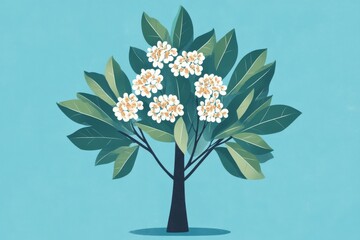 Blooming Tree with White Flowers Against a Blue Sky