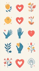 Obraz premium Colorful Hand-Drawn Floral and Heart Illustrations