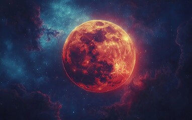 Fiery Red Planet in Glowing Galaxy