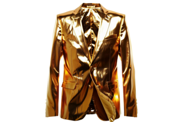 Fashionable gold metallic suit jacket with a precise fit isolated on transparent background