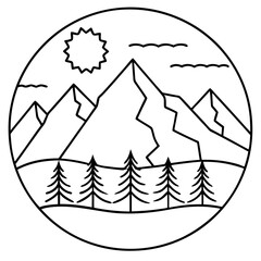 Obraz premium Snowy Peaks and Sunrise Over Pine Forest art vector