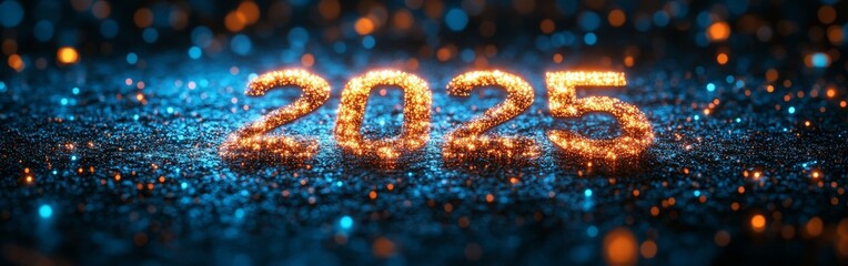 Futuristic digital design with 2025 text and polygon network