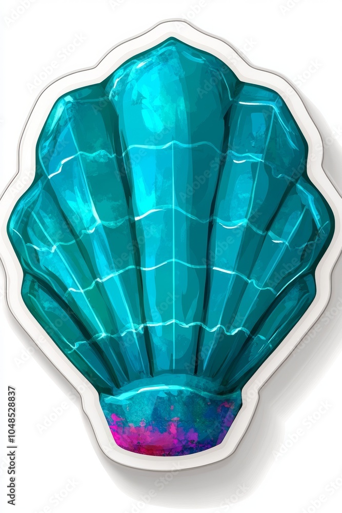 Poster a vibrant, glossy blue shell with a unique shape and texture, reflecting light for a stunning visual