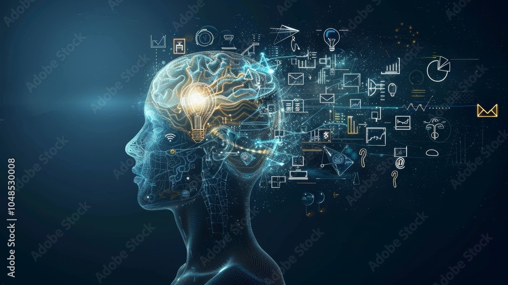 Aufkleber exploring cognitive connections through digital innovation and data visualization in a futuristic de